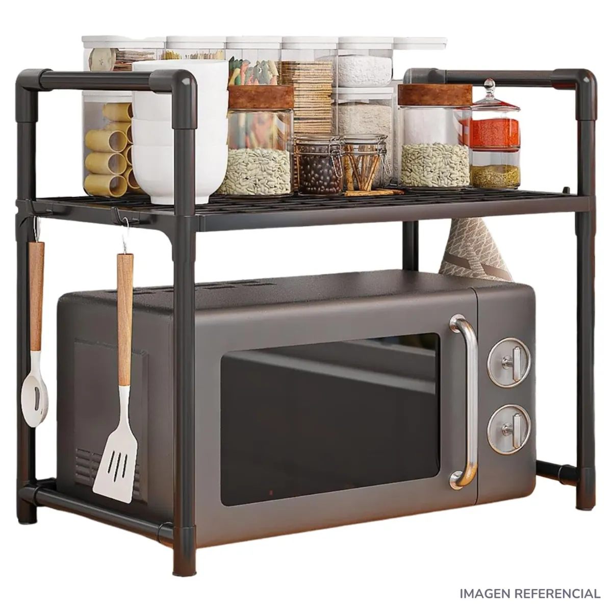 INSPIRA MARKET - Estante Organizador para Microondas Cocina con 2 Niveles Negro