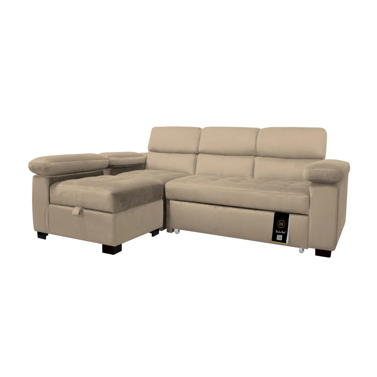 BH BARAKA HOME PREMIUM - Sofá Cama Multifuncional Balti 3 Cuerpos - Beige Claro