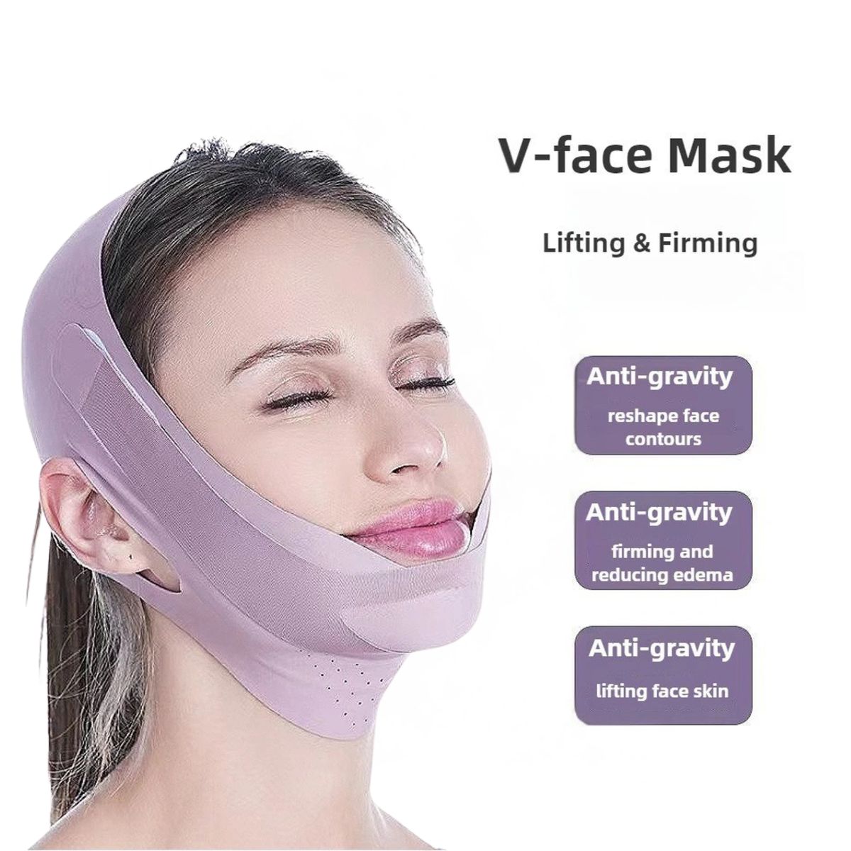 GENERICO - Faja Facial Fina Mentonera Doble Ajuste Morado Control Papada