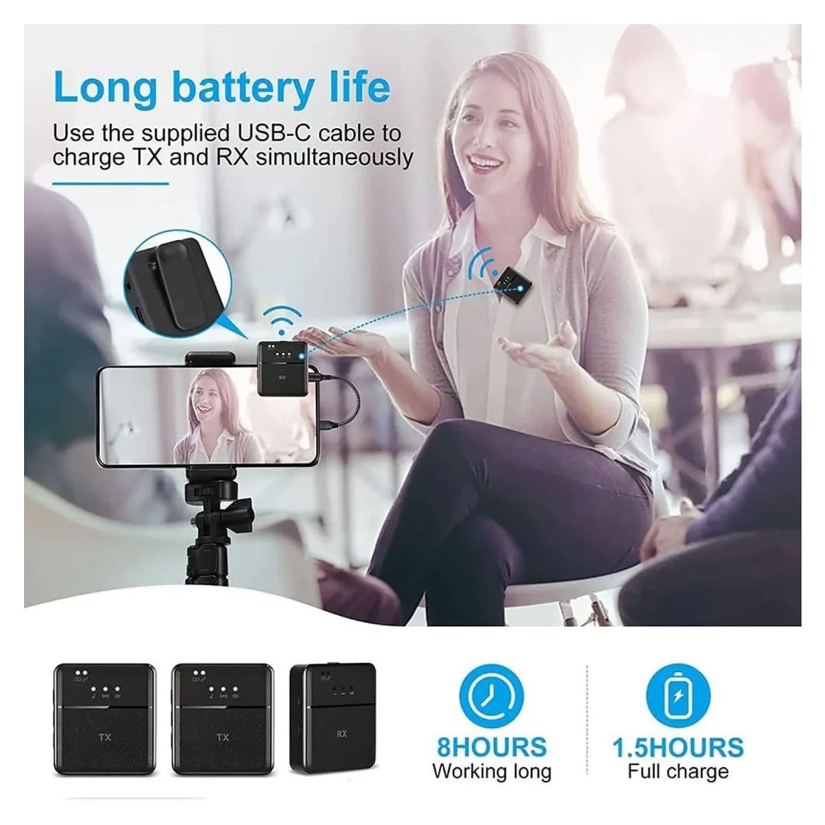 GENERICO - Microfono Inalambrico Tipo C Sx9 Doble Audio Para Celular