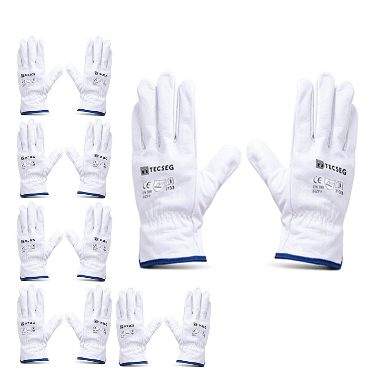 GENERICO - Pack 5 und Guantes de Cuero Badana Blanco AS010 TECSEG Talla 9