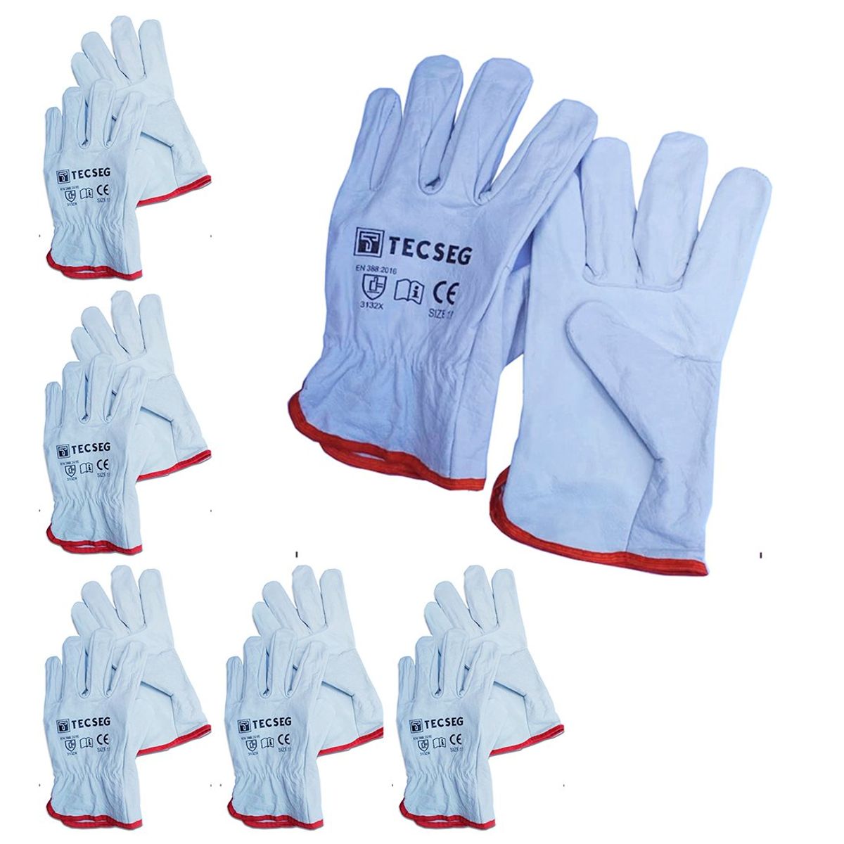 GENERICO - Pack 5 und Guantes de Cuero Badana Blanco AS010 TECSEG Talla 10
