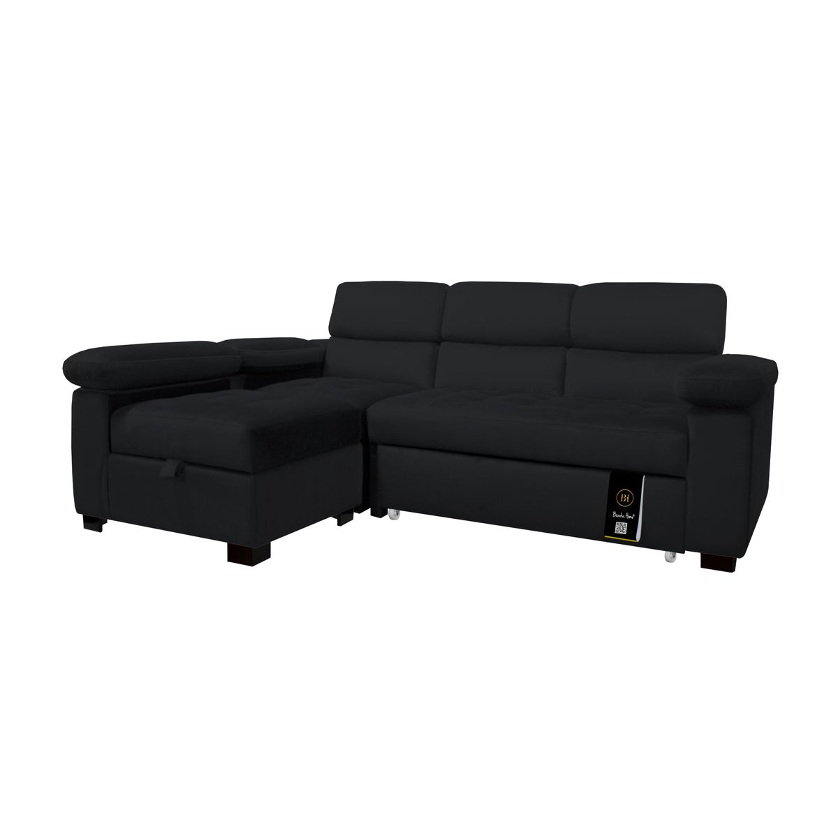 BH BARAKA HOME PREMIUM - Sofá Cama Multifuncional Balti 4 Cuerpos - Negro
