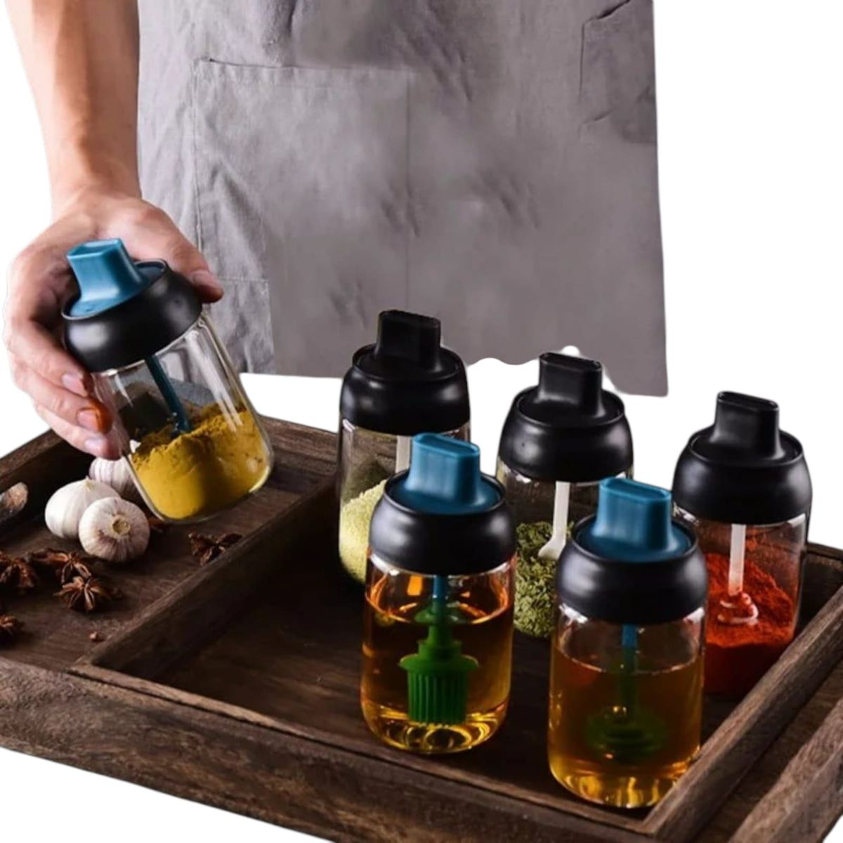 GENERICO - Combo 4 Condimenteros con Cucharita + 1 Frasco para Miel o Salsas 250 ml