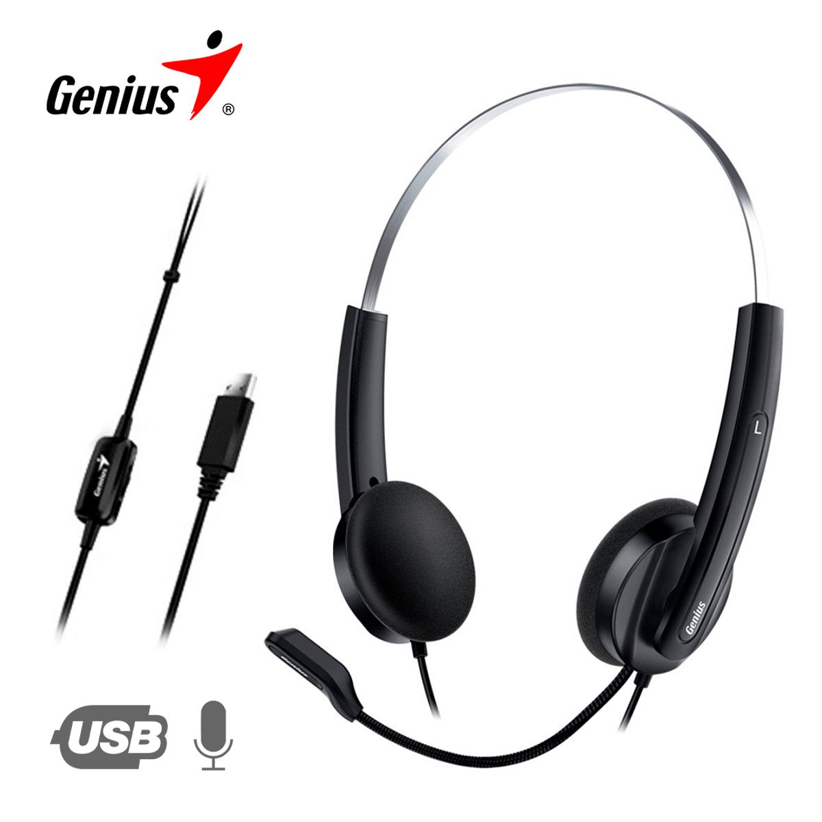 GENIUS - Audifono HS-220U Usb con Micro Para Pc Laptop Negro