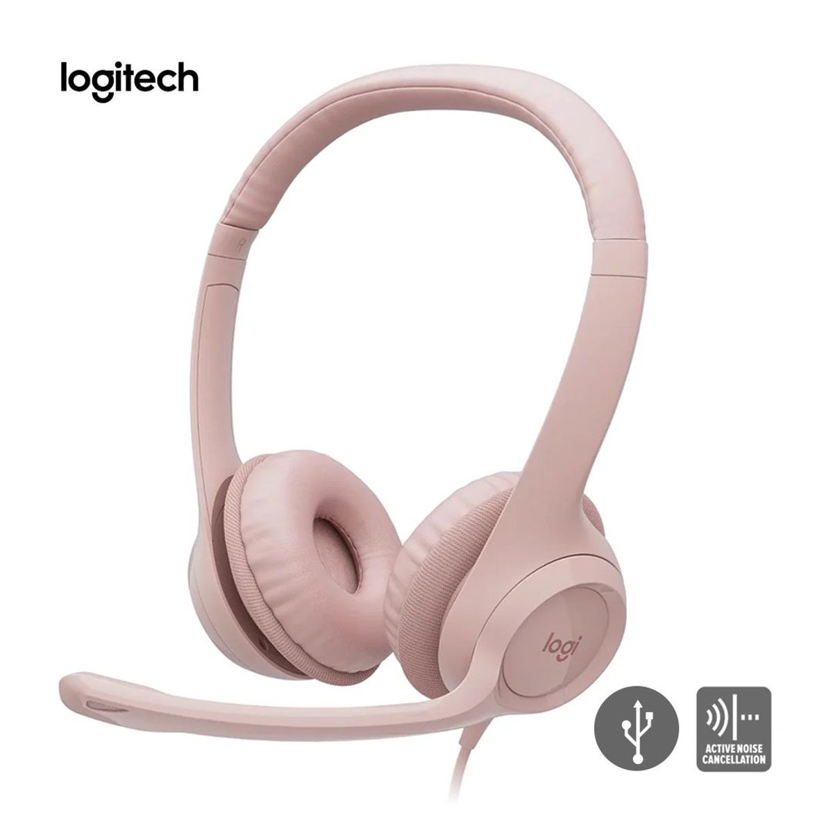 LOGITECH - Audífonos USB H390 P-PC micro bidireccional cancelación de ruido Rosa