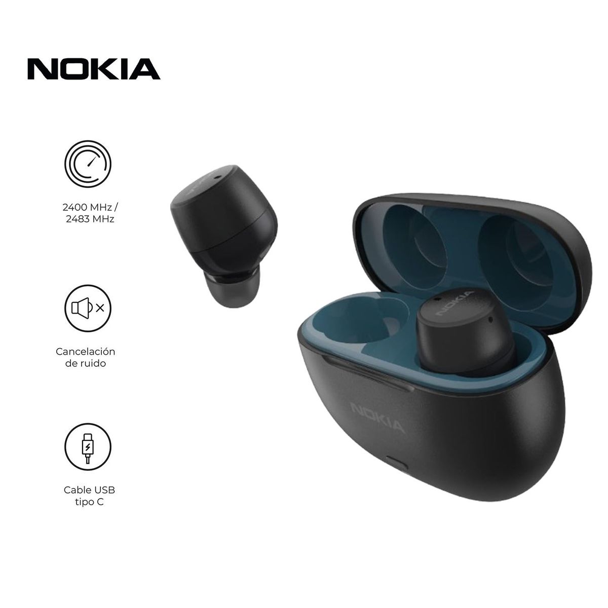 NOKIA - Audifonos Micro Earbuds Pro ANC Bth Ipx5 28hrs Negro -TWS-521W