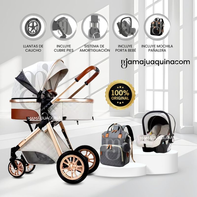 BABY - Coche Moisés Travel System «MADRID» Porta Bebé White