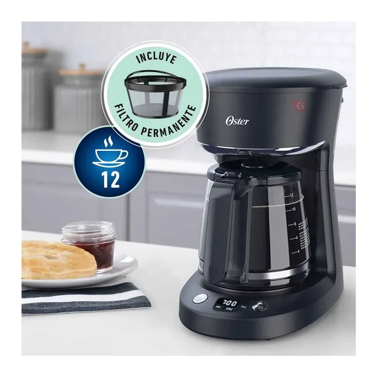 OSTER - Cafetera Oster 12 tazas con Auto apagado BVSTDCP12B