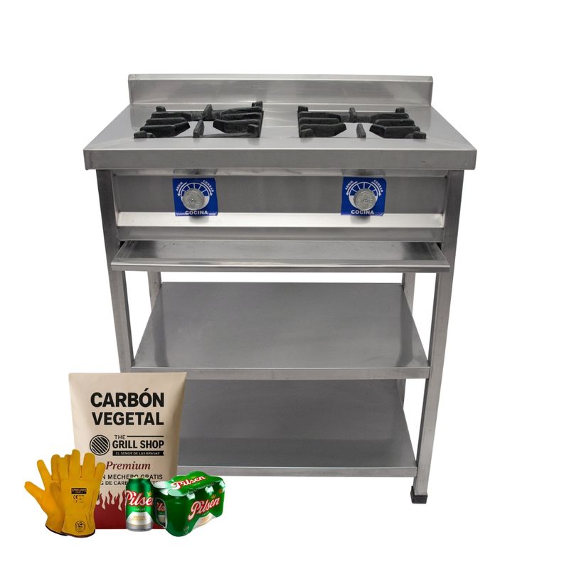 THE GRILL SHOP - Cocina industrial mediana acero inoxidable + cerveza+carbon+guantes