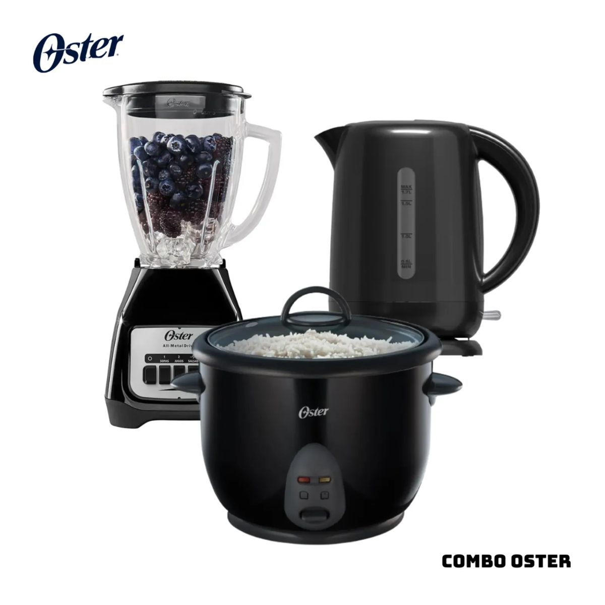 OSTER - COMBO OSTER ARROCERA + HERVIDOR + LICUADORA - NEGRO