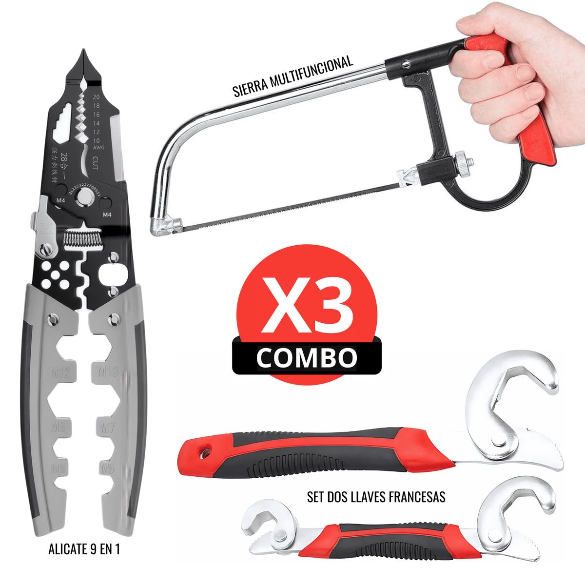 ROSH - Sierra 8 en 1 + Alicate + Set de 2 Llaves Francesas Premium