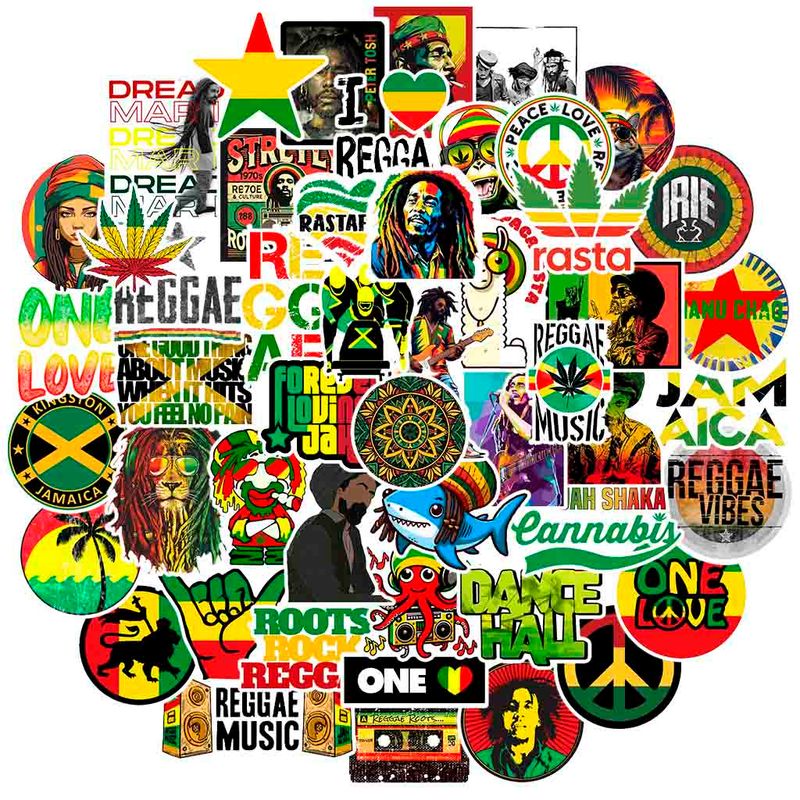 GENERICO - Sticker Reggae pack 50 pegatinas musica resistente al agua