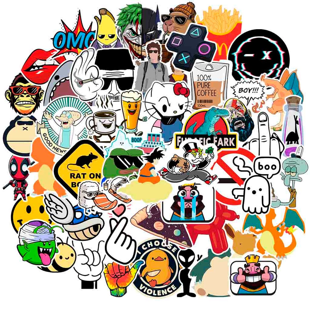 GENERICO - Sticker Variados pack 50 piezas resistente al agua