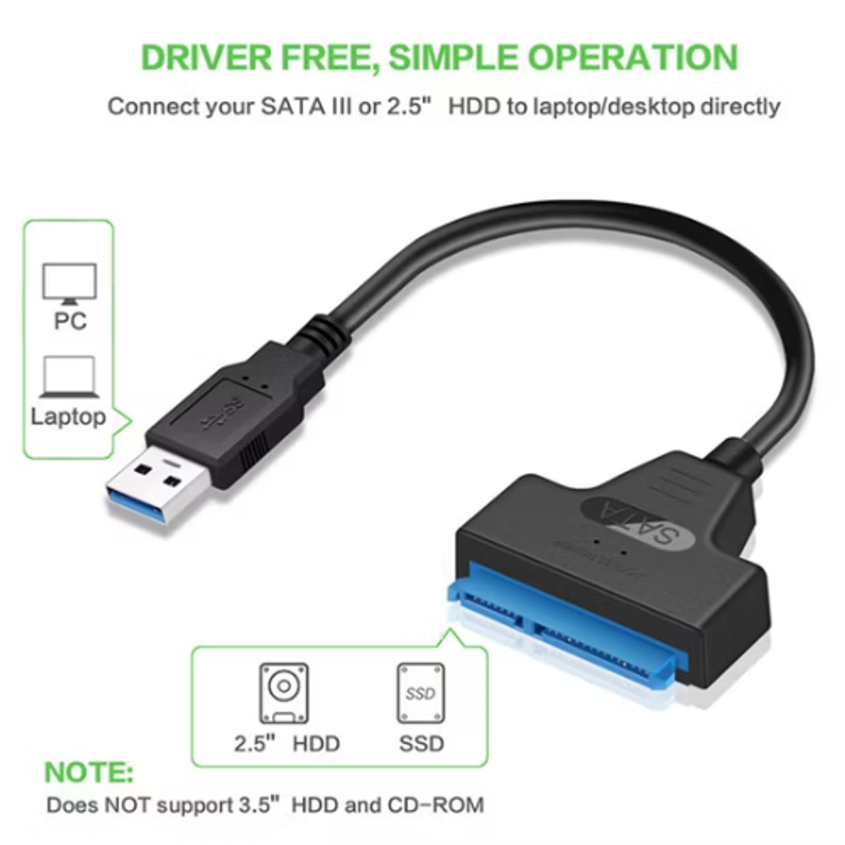 GENERICO - Cable sata a usb 3.0 adaptador de ssd y hdd 2.5 pulgadas