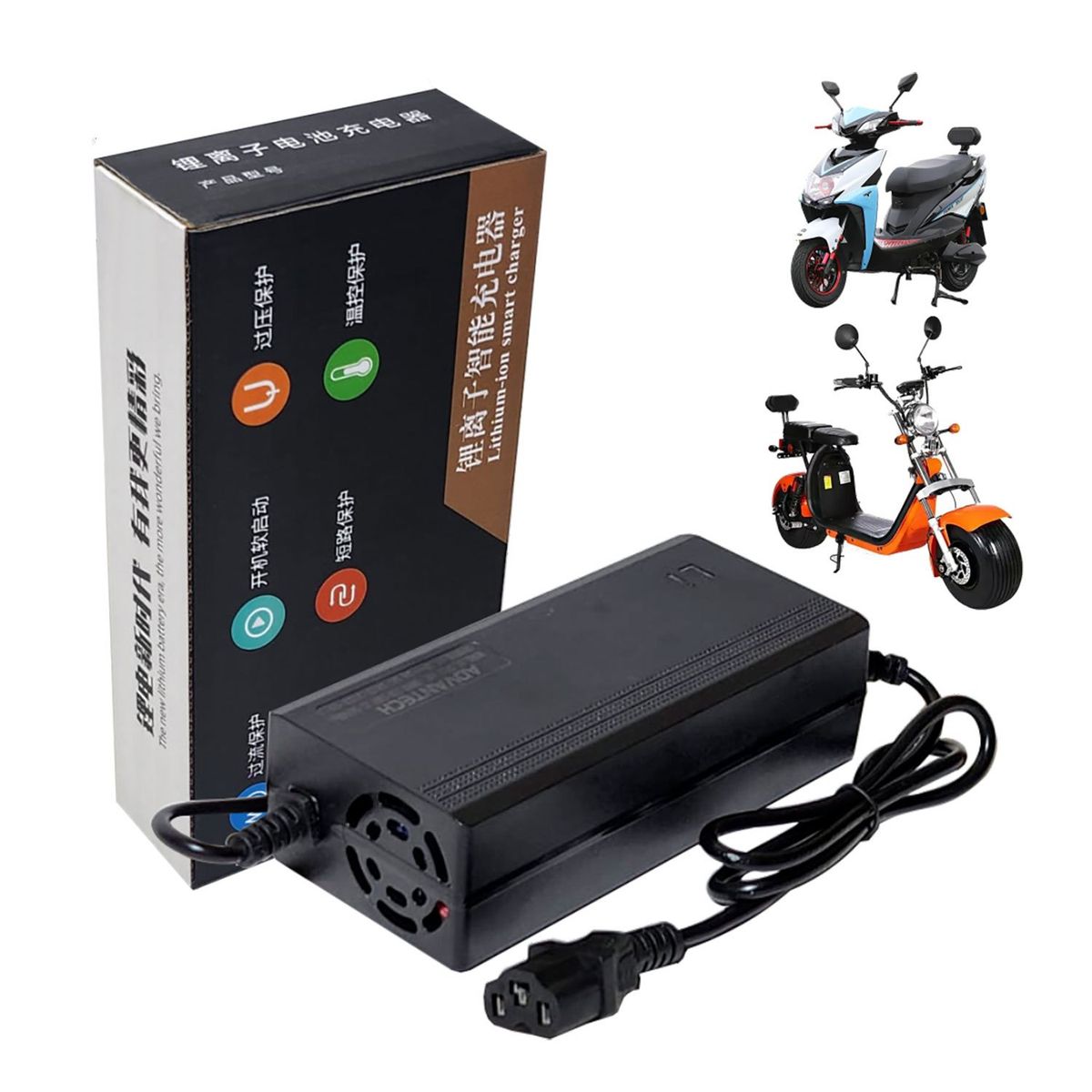 ADVANTECH - Cargador 67-2V 3A Para Moto Eléctrica Citycoco Bat Litio 60V