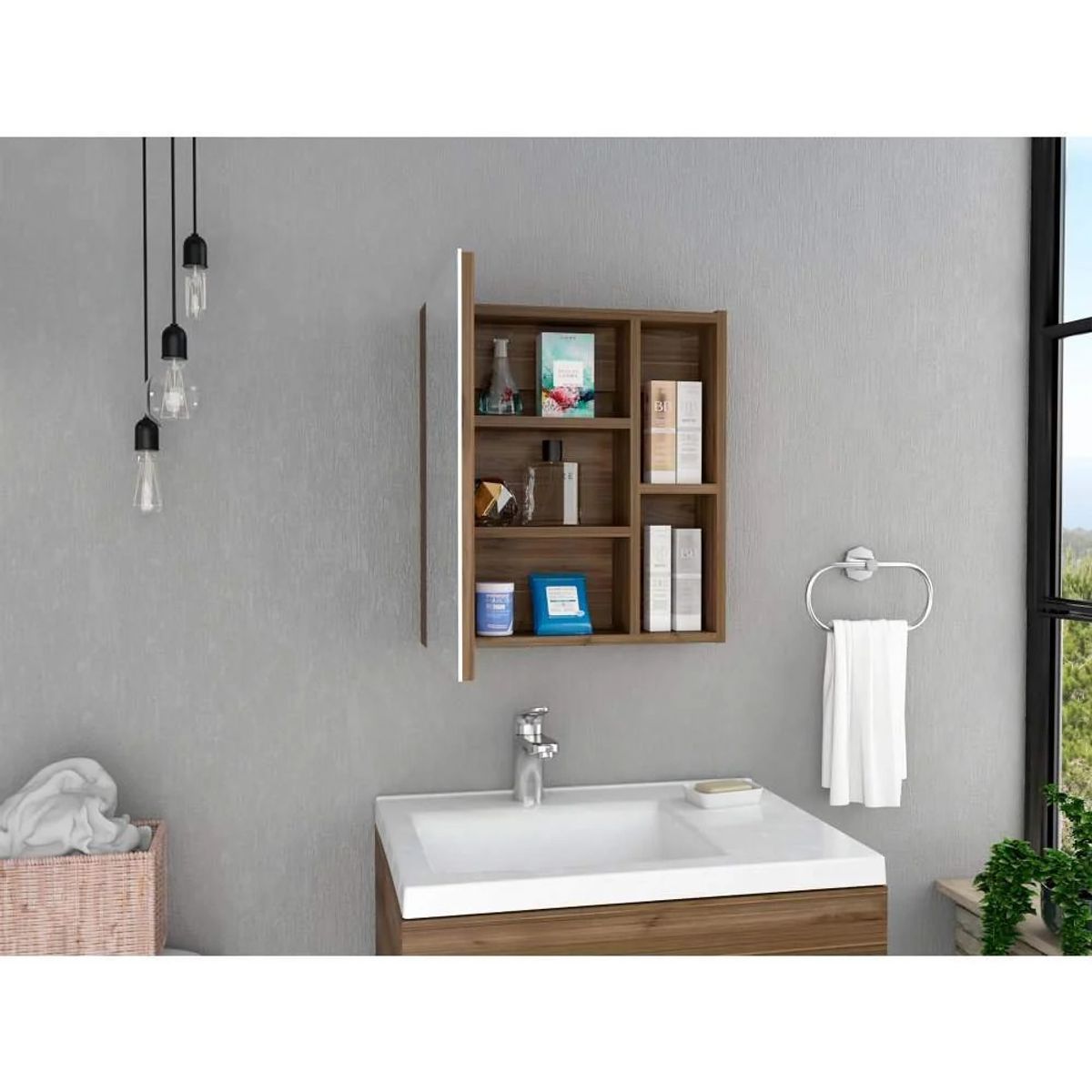 R&R MUEBLES - Gabinete Mueble de Baño Julia 1 Puerta y Espejo R&R MUEBLES