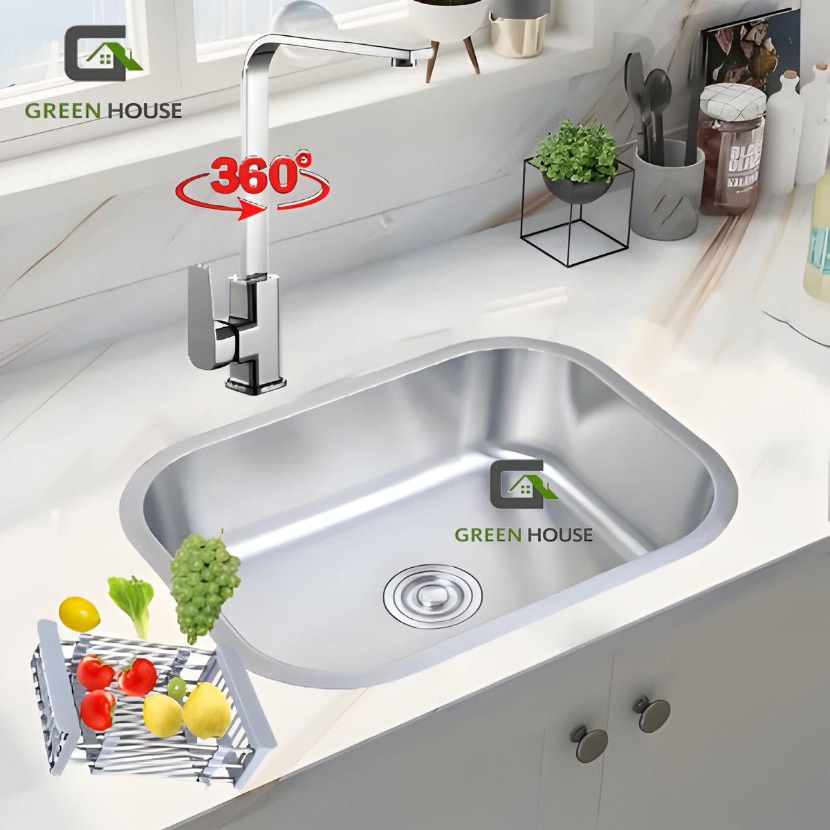 GENERICO - COMBO DE LAVADERO 44x39x21cm  + MEZCLADORA CROMADA GIRO 360°