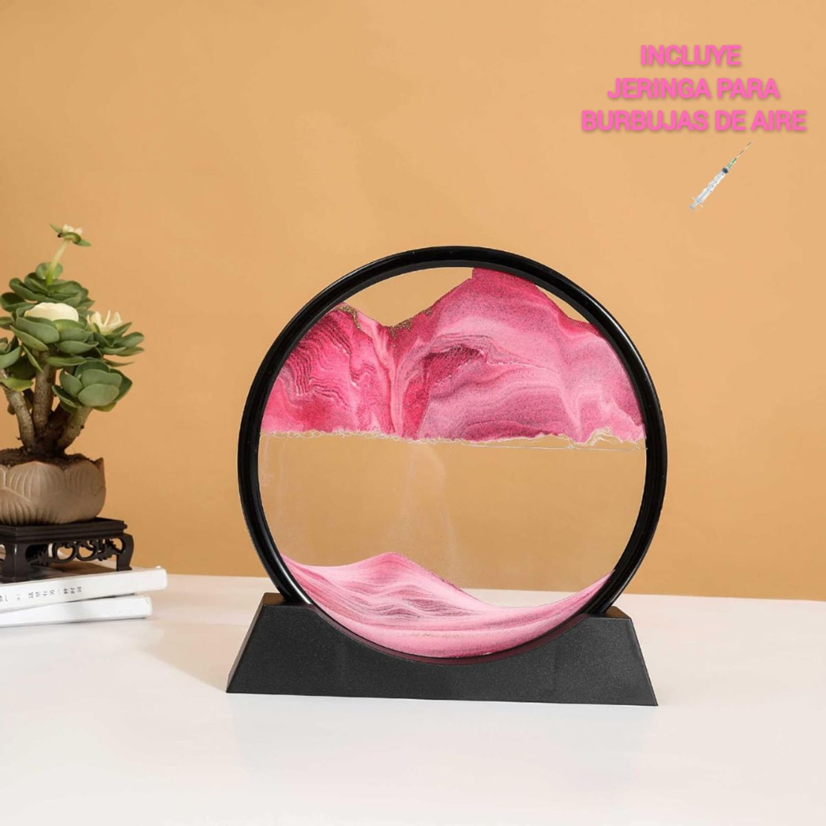 GENERICO - ADORNO TIPO RELOJ DE ARENA 3D MOVIMIENTO DECORATIVO OFICINA  ROSADO