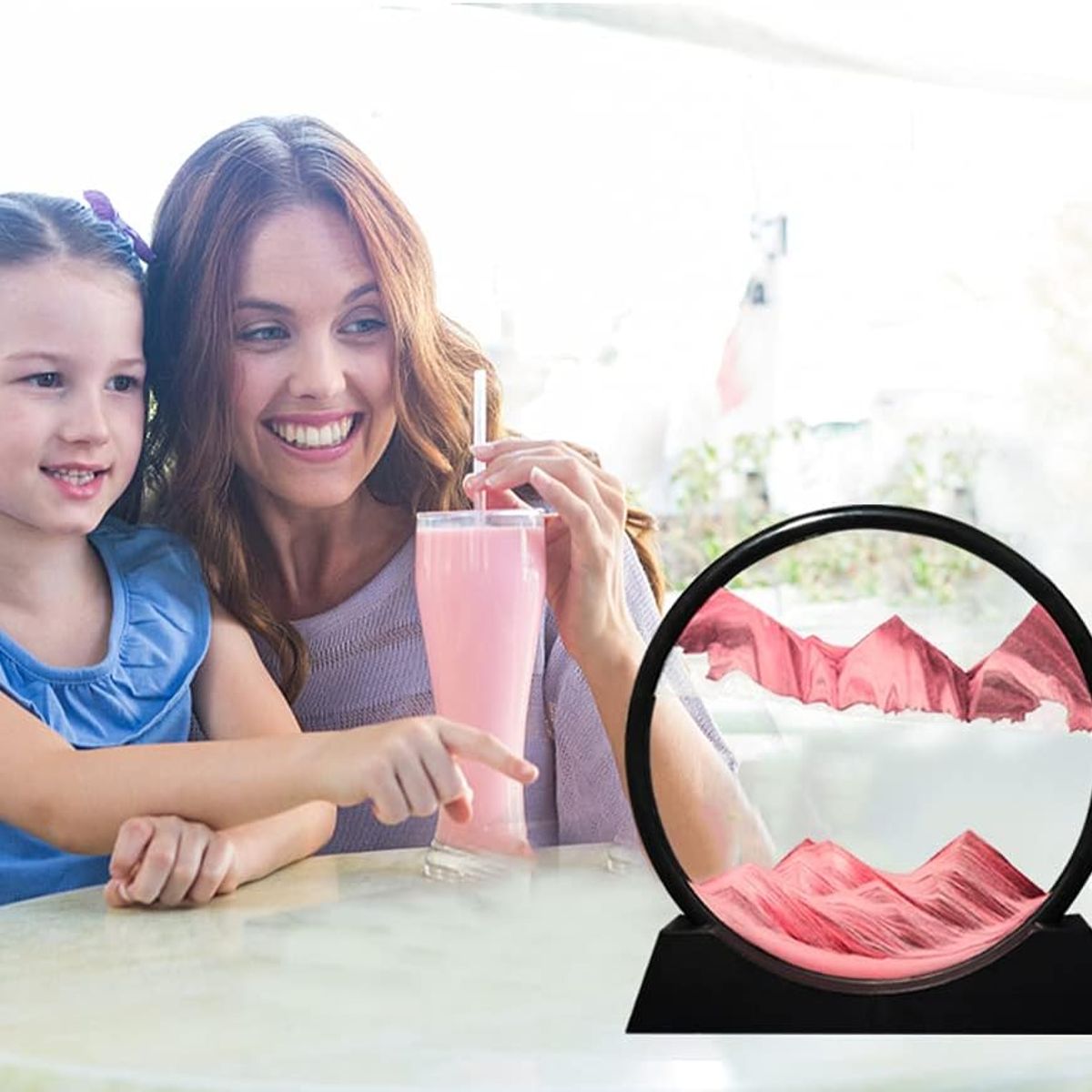 GENERICO - ADORNO TIPO RELOJ DE ARENA 3D MOVIMIENTO DECORATIVO OFICINA  ROSADO