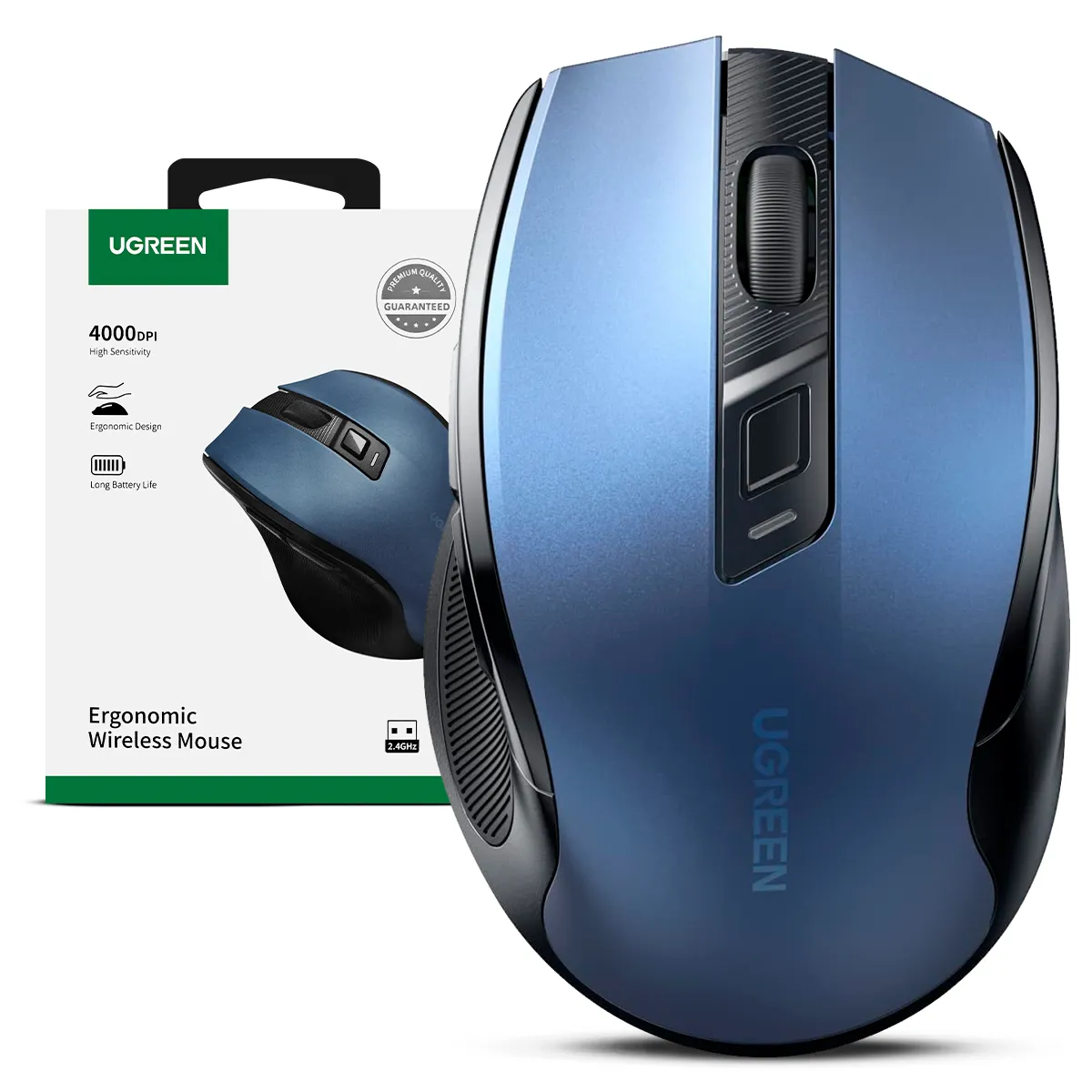 UGREEN - Mouse Bluetooth Ugreen Ergonomico Wireless 24ghz Silencioso Azul