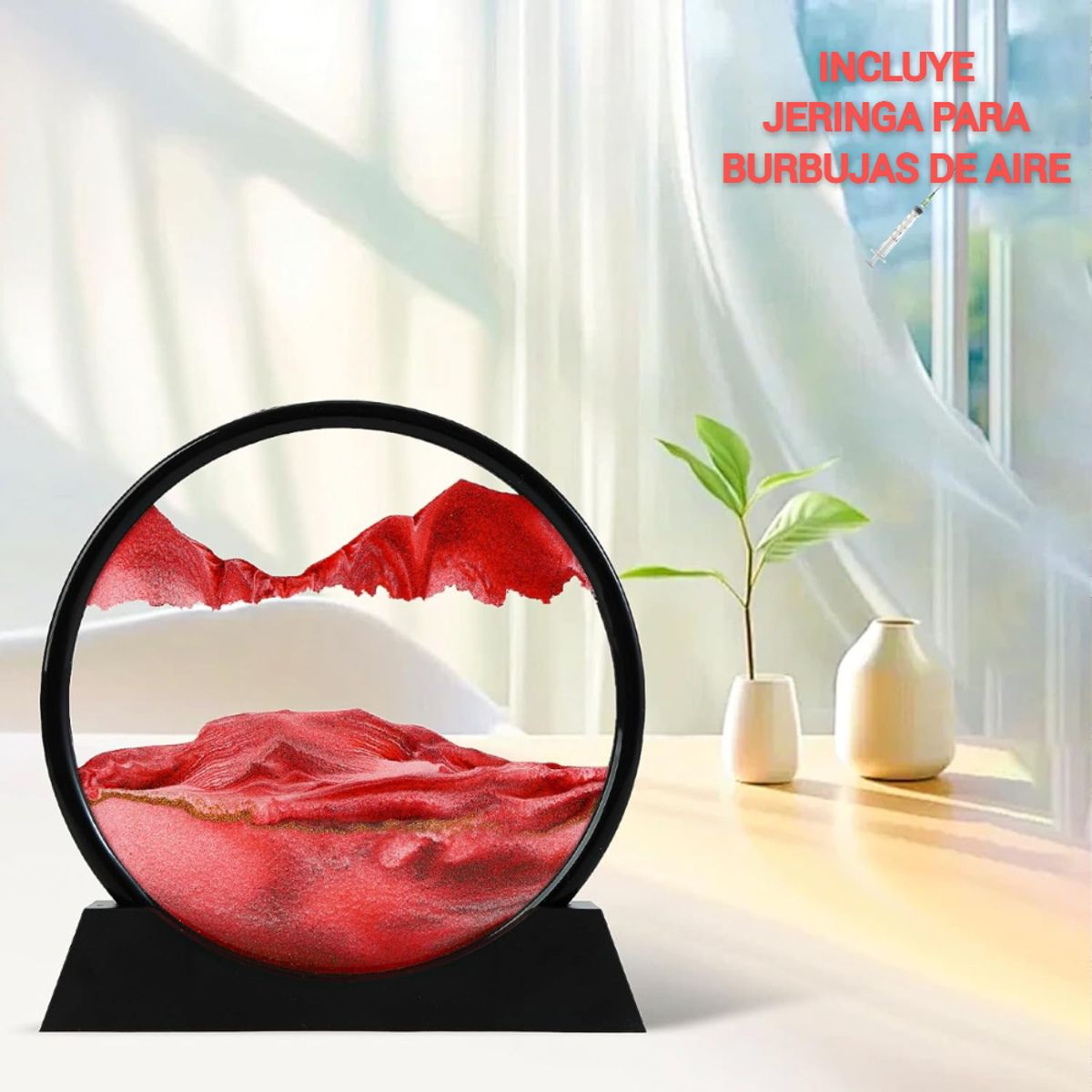 GENERICO - ADORNO TIPO RELOJ DE ARENA 3D MOVIMIENTO DECORATIVO OFICINA ROJO