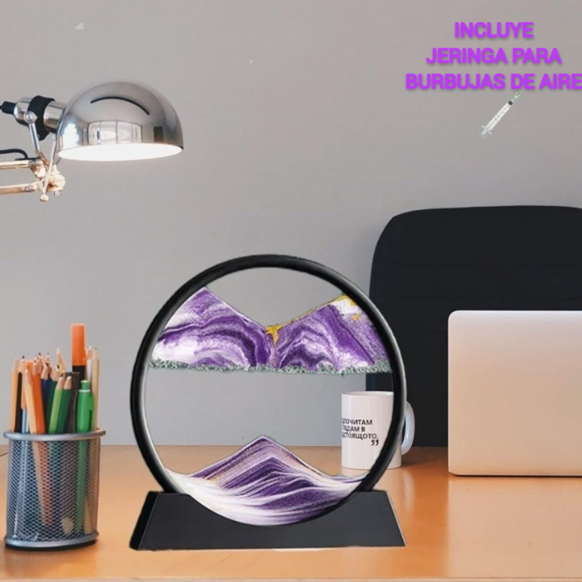 GENERICO - ADORNO TIPO RELOJ DE ARENA 3D MOVIMIENTO DECORATIVO OFICINA PÚRPURA