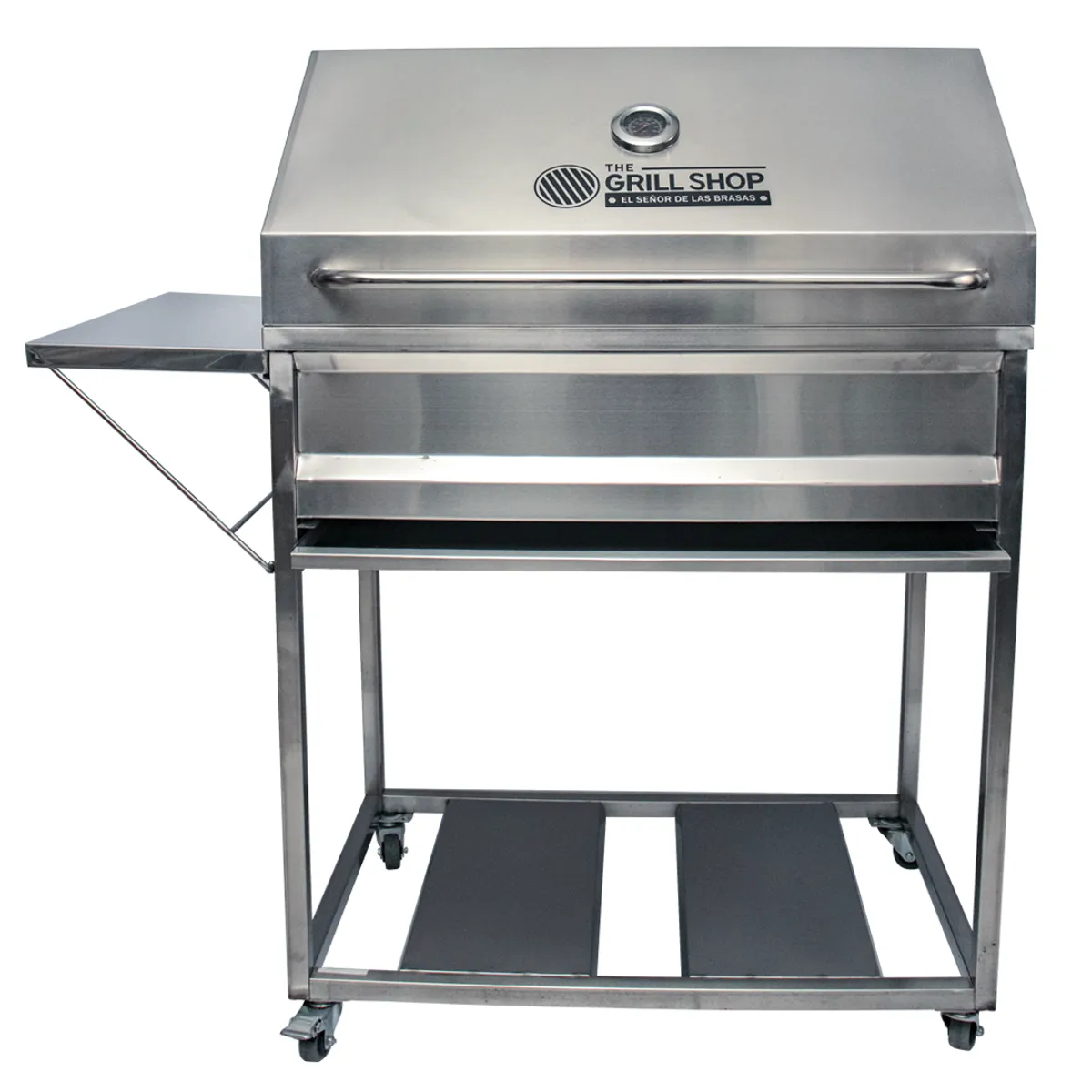 THE GRILL SHOP - Parrilla Grande Con Tapa Americana de Acero Inoxidable+carbón+cerveza+guantes