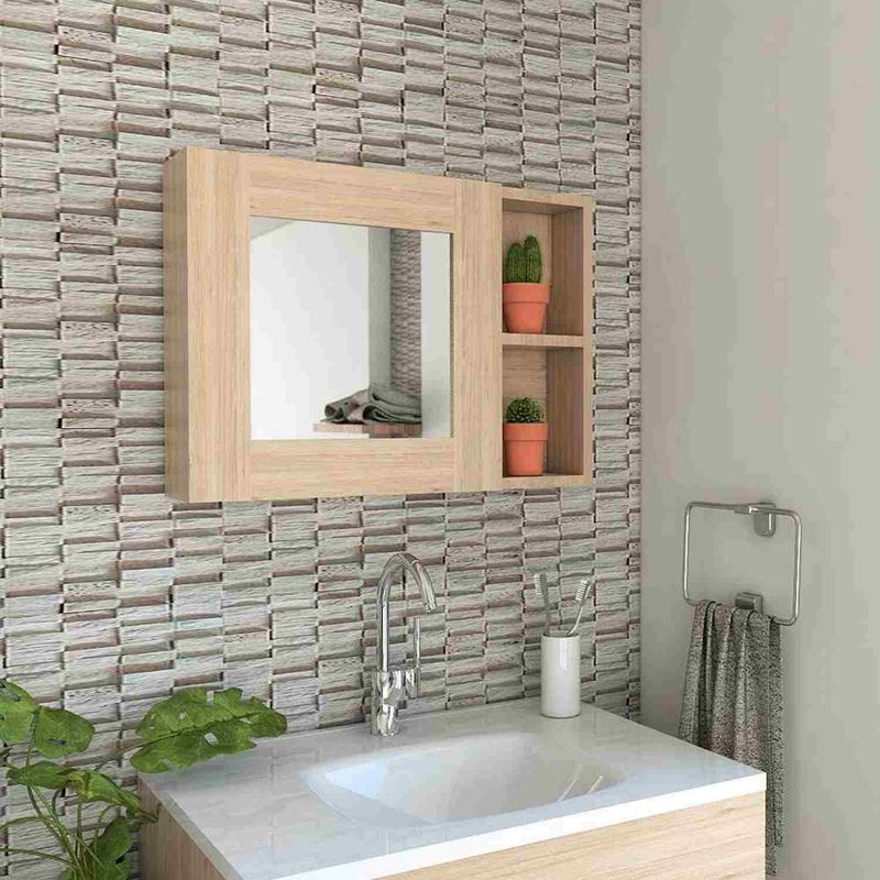 R&R MUEBLES - Gabinete Mueble de Baño Aitana Rovere 1 Puerta y Espejo R&R MUEBLES