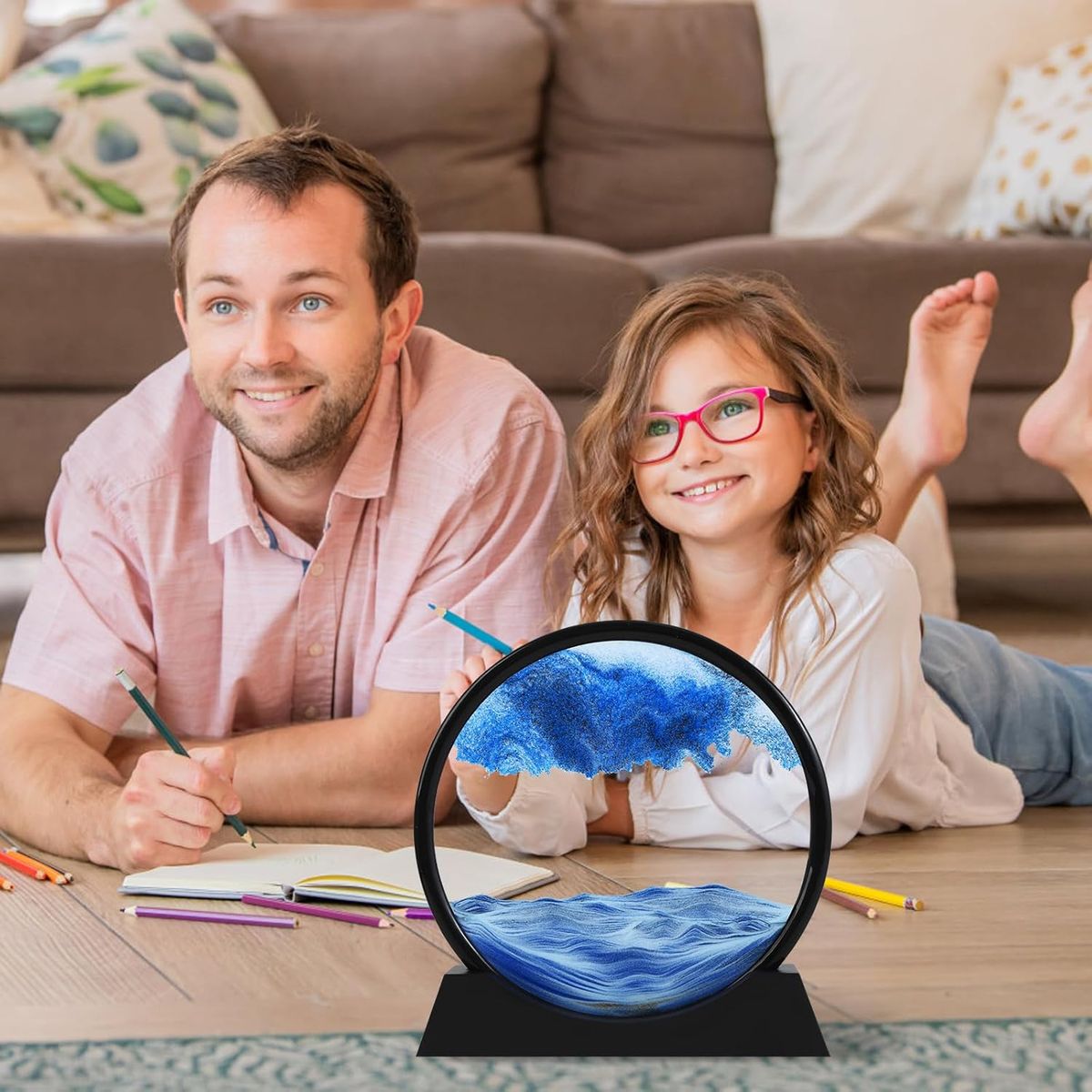 GENERICO - ADORNO TIPO RELOJ DE ARENA 3D MOVIMIENTO DECORATIVO OFICINA AZUL