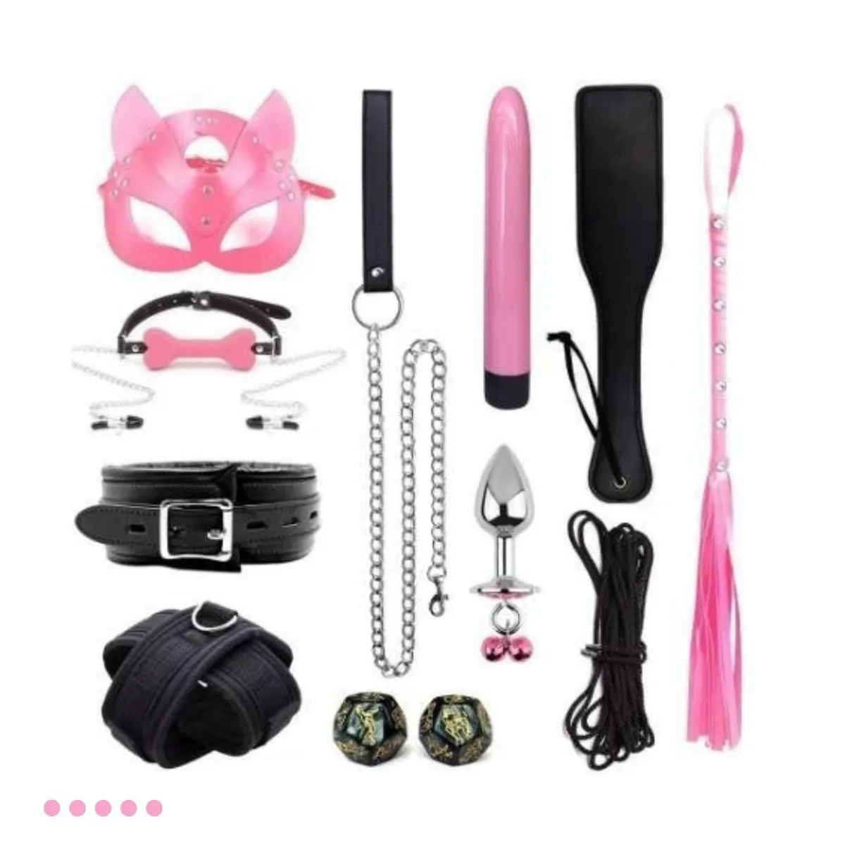 GENERICO - Set Bondage 13 en 1 Restricciones BDSM - Rosado y Negro