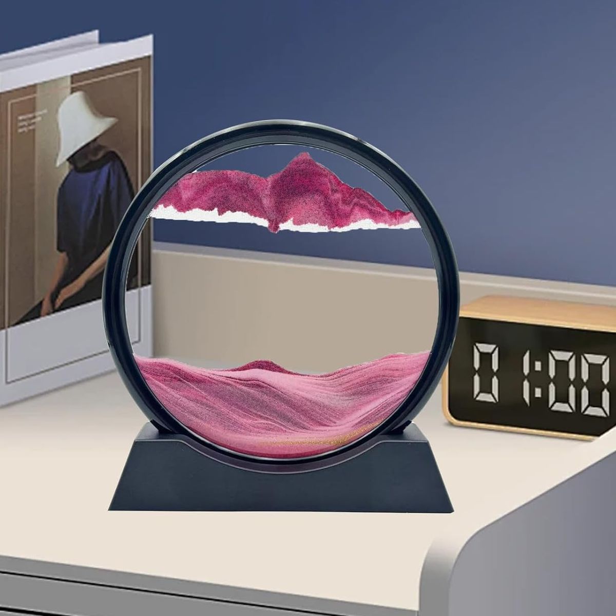 GENERICO - ADORNO TIPO RELOJ DE ARENA 3D MOVIMIENTO DECORATIVO OFICINA ROSADO