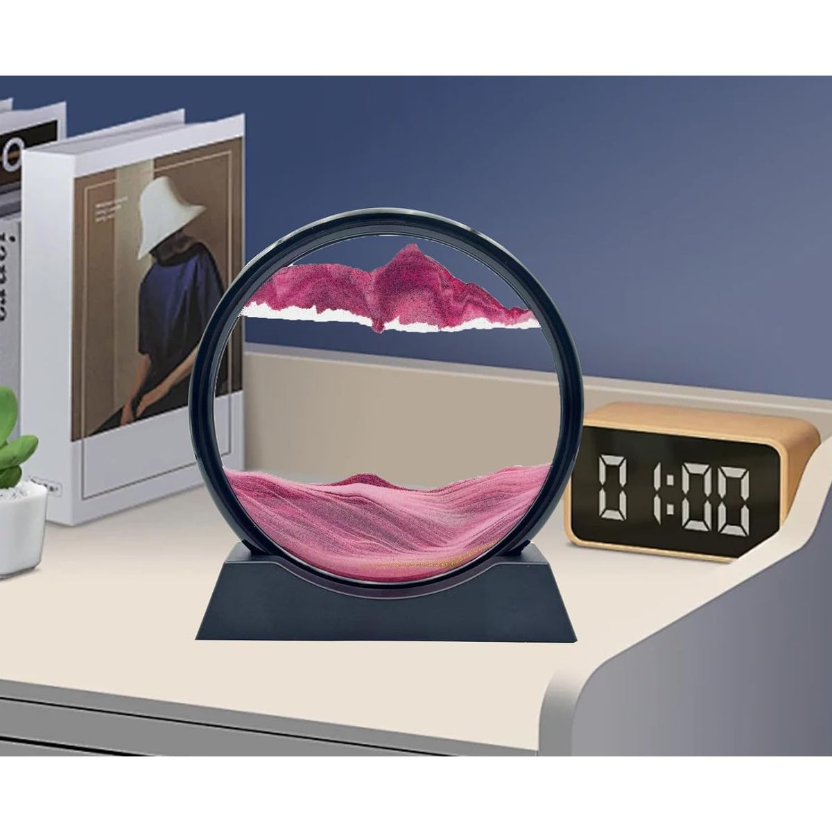 GENERICO - ADORNO TIPO RELOJ DE ARENA 3D MOVIMIENTO DECORATIVO OFICINA ROSADO