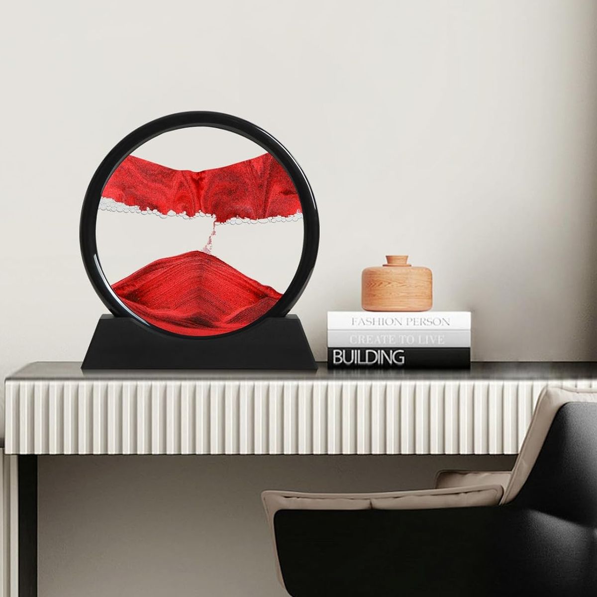 GENERICO - ADORNO TIPO RELOJ DE ARENA 3D MOVIMIENTO DECORATIVO OFICINA ROJO