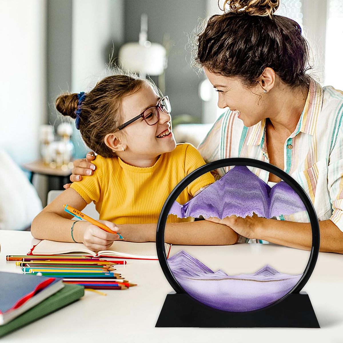 GENERICO - ADORNO TIPO RELOJ DE ARENA 3D MOVIMIENTO DECORATIVO OFICINA PÚRPURA