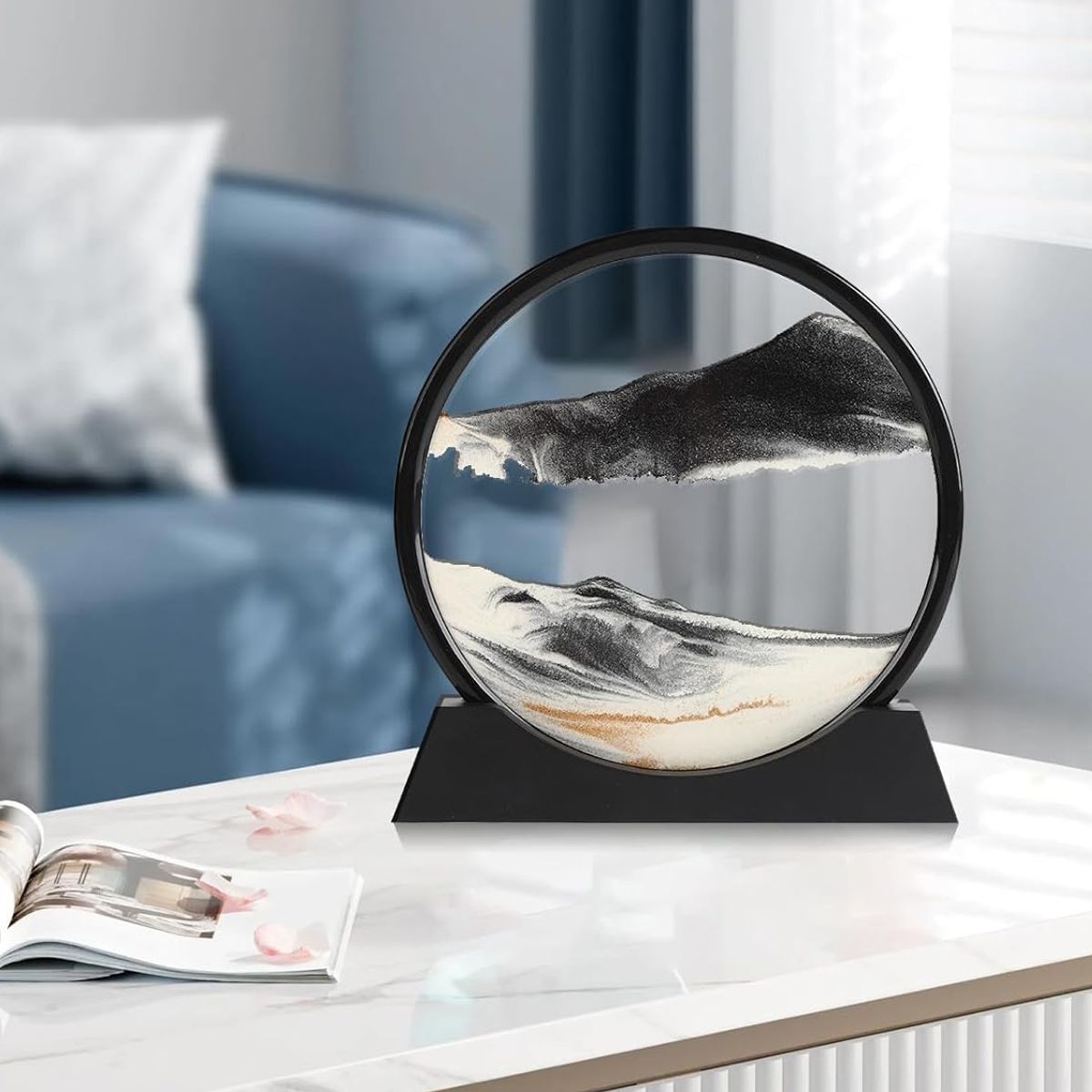 GENERICO - ADORNO TIPO RELOJ DE ARENA 3D MOVIMIENTO DECORATIVO OFICINA NEGRO