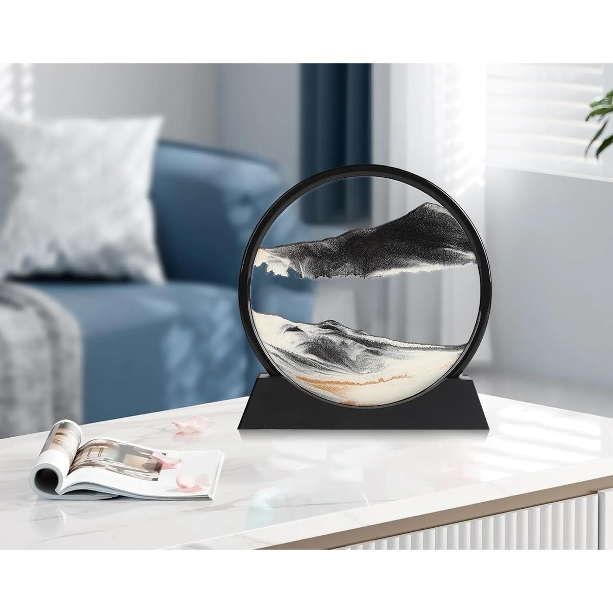 GENERICO - ADORNO TIPO RELOJ DE ARENA 3D MOVIMIENTO DECORATIVO OFICINA NEGRO