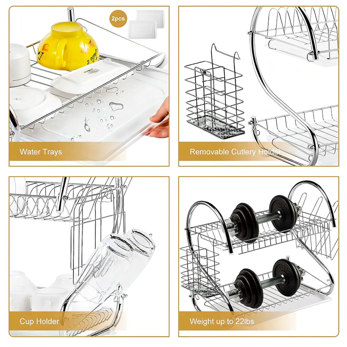 GENERICO - Escurridor de platos secador de 2 niveles Porta Vasos Cromado