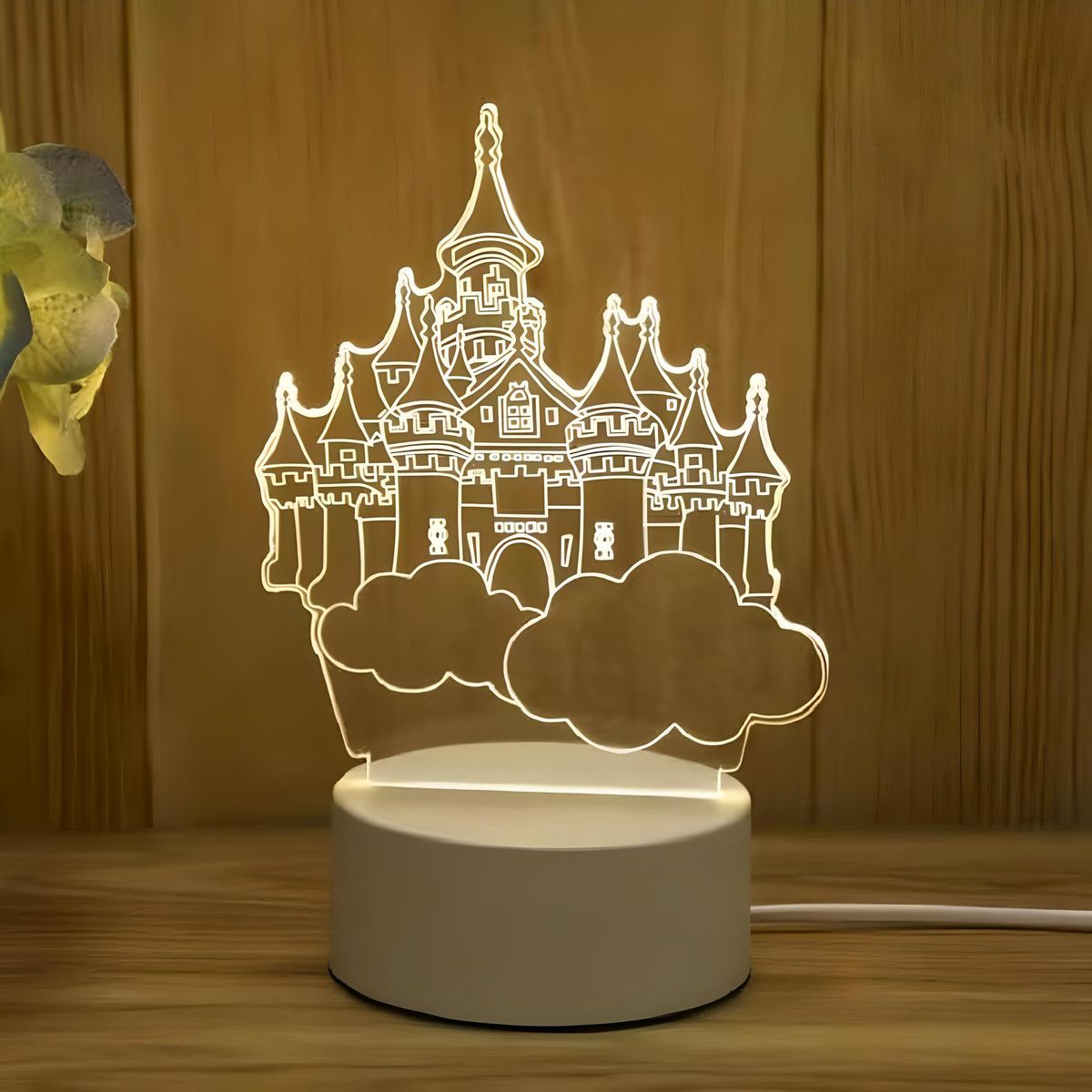 GENERICO - LÁMPARA LUZ LED ILUSIÓN 3D LUZ CÁLIDA DE NOCHE DISEÑO CASTILLO