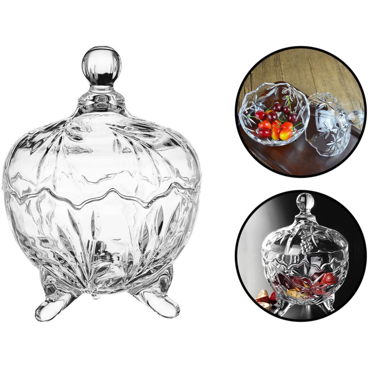 GENERICO - bombonera dulcero de Cristal Transparente con Tapa