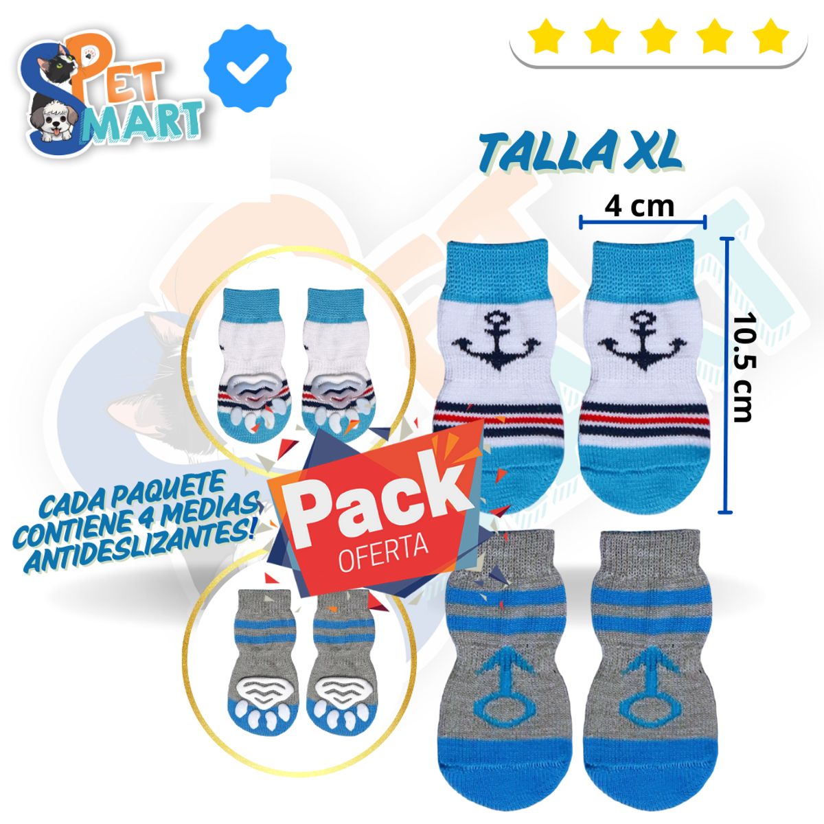 GENERICO - Pack Medias Antideslizantes para Mascotas Talla XL