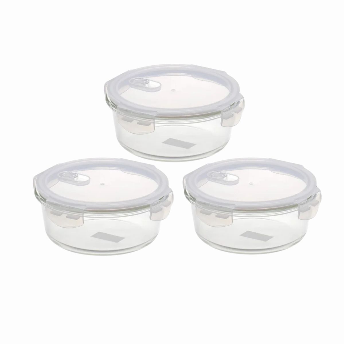 GENERICO - Set de 3 Contenedores Redondos de Vidrio con Tapa Hermética - 390 ml c/u