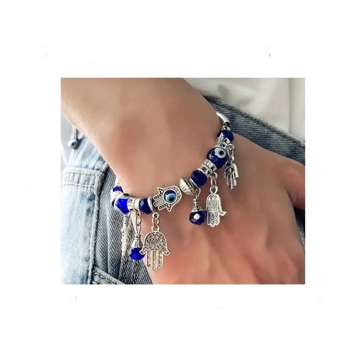 GENERICO - Pulsera de Dijes de Ojo Turco y Mano Hamsa