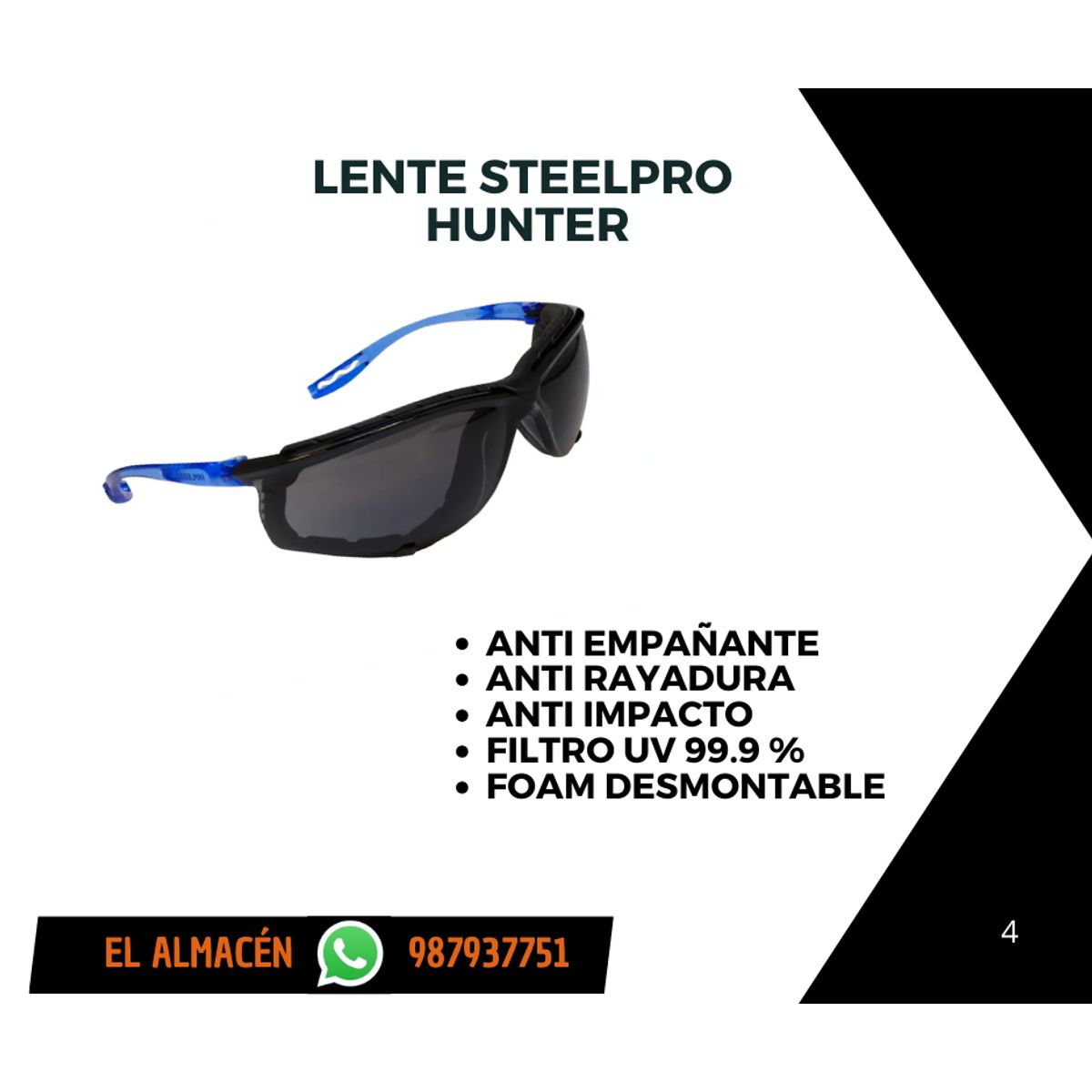 STEEL PRO - LENTES DE SEGURIDAD HUNTER -TINTE GRIS