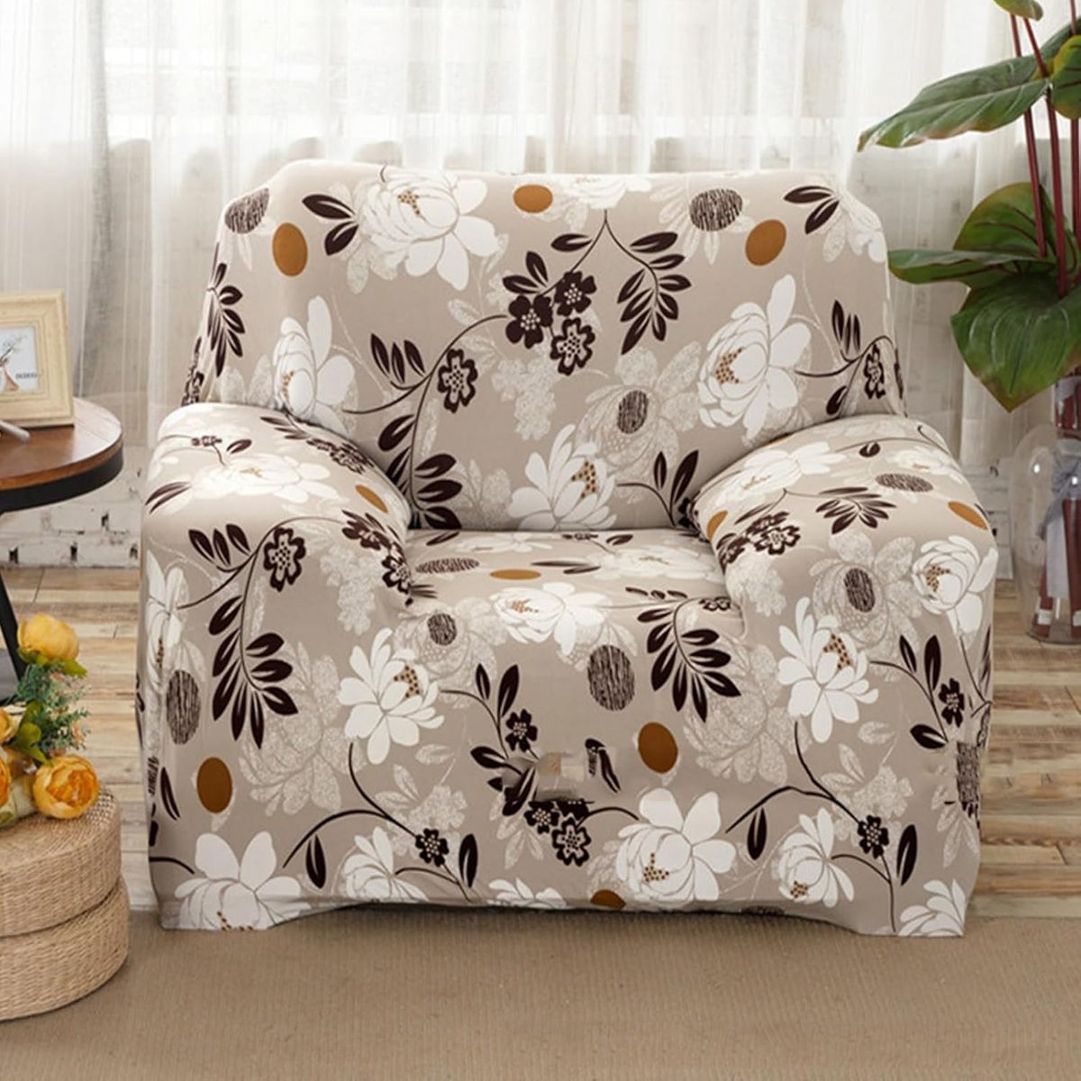 GENERICO - Funda Para Muebles De 1 asiento - Beige Floreado