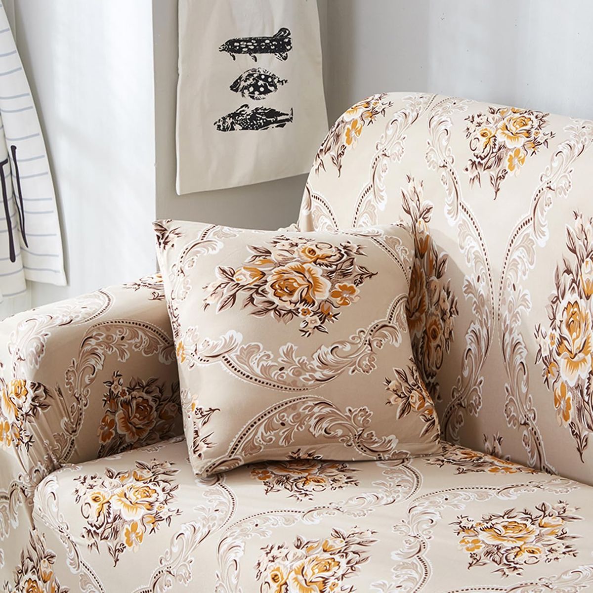 GENERICO - Fundas de Cojines x6 und Beige Diseño Flores