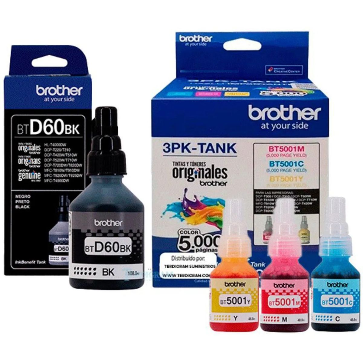 BROTHER - Kit tinta Brother ORIGINAL btd60bk bt5001cbt5001mbt5001y