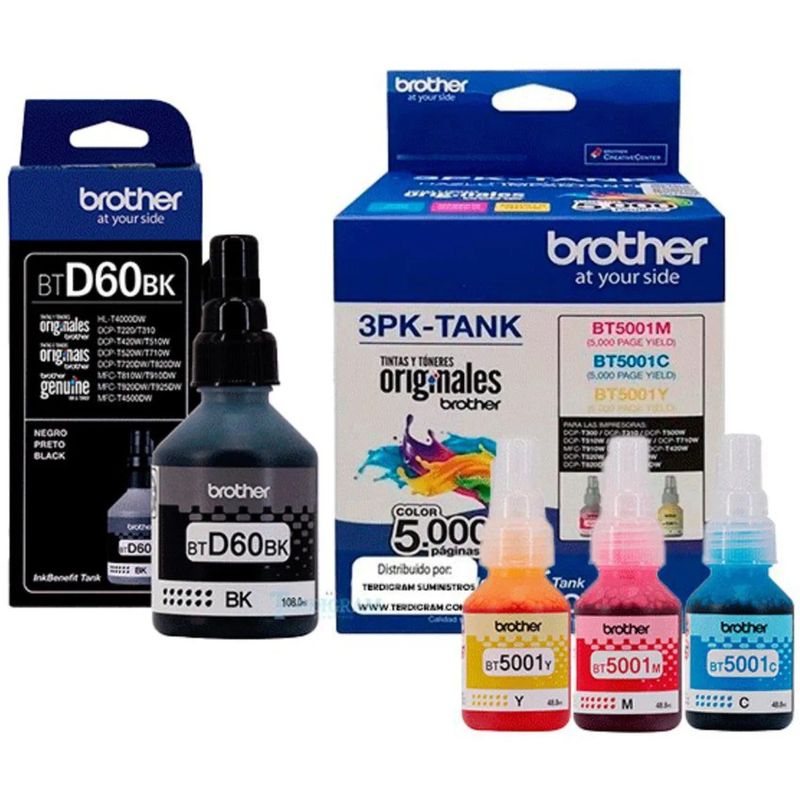 BROTHER - Kit tinta Brother ORIGINAL btd60bk bt5001cbt5001mbt5001y