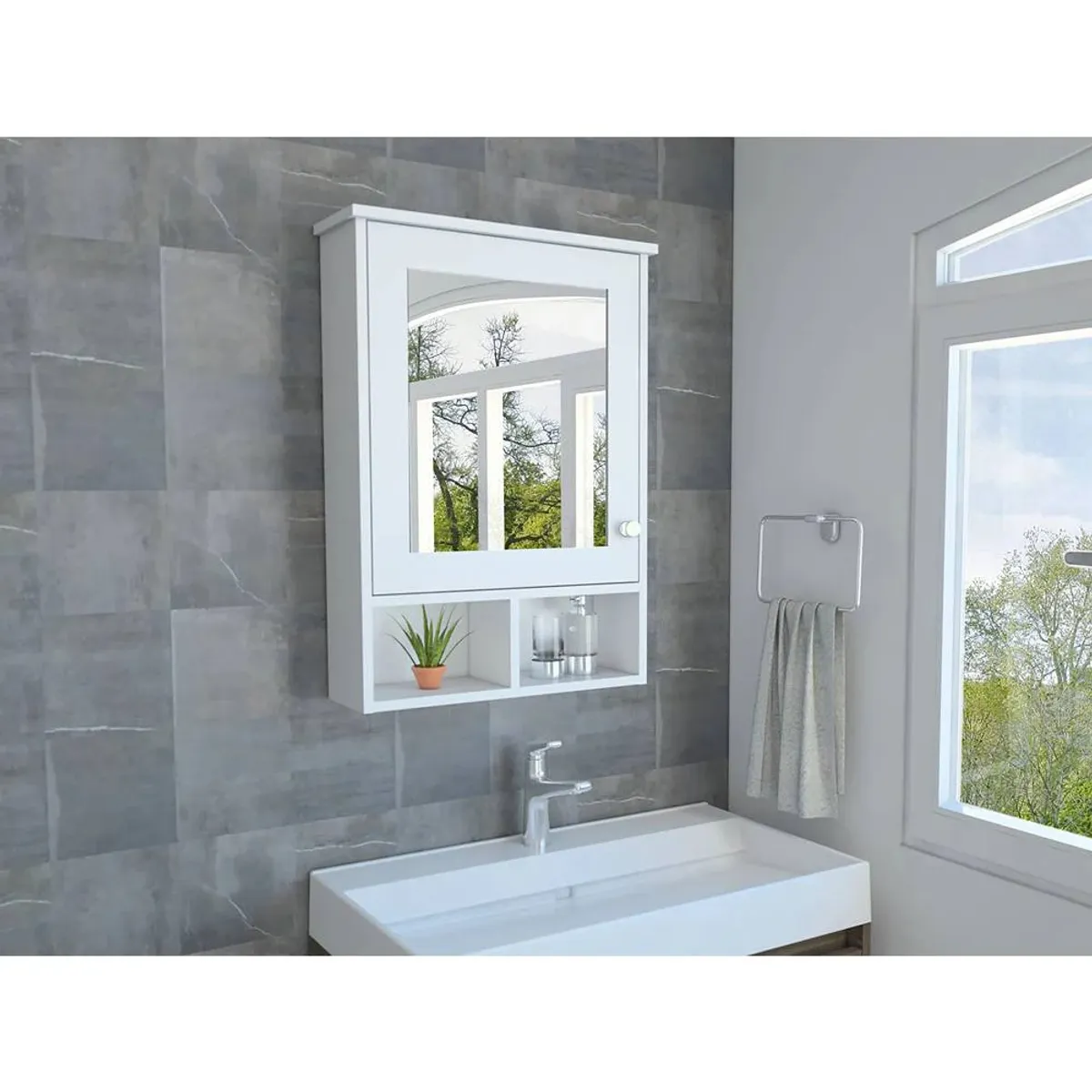 R&R MUEBLES - Gabinete Mueble de Baño Cataleya Blanco 1 Puerta y Espejo R&R MUEBLES