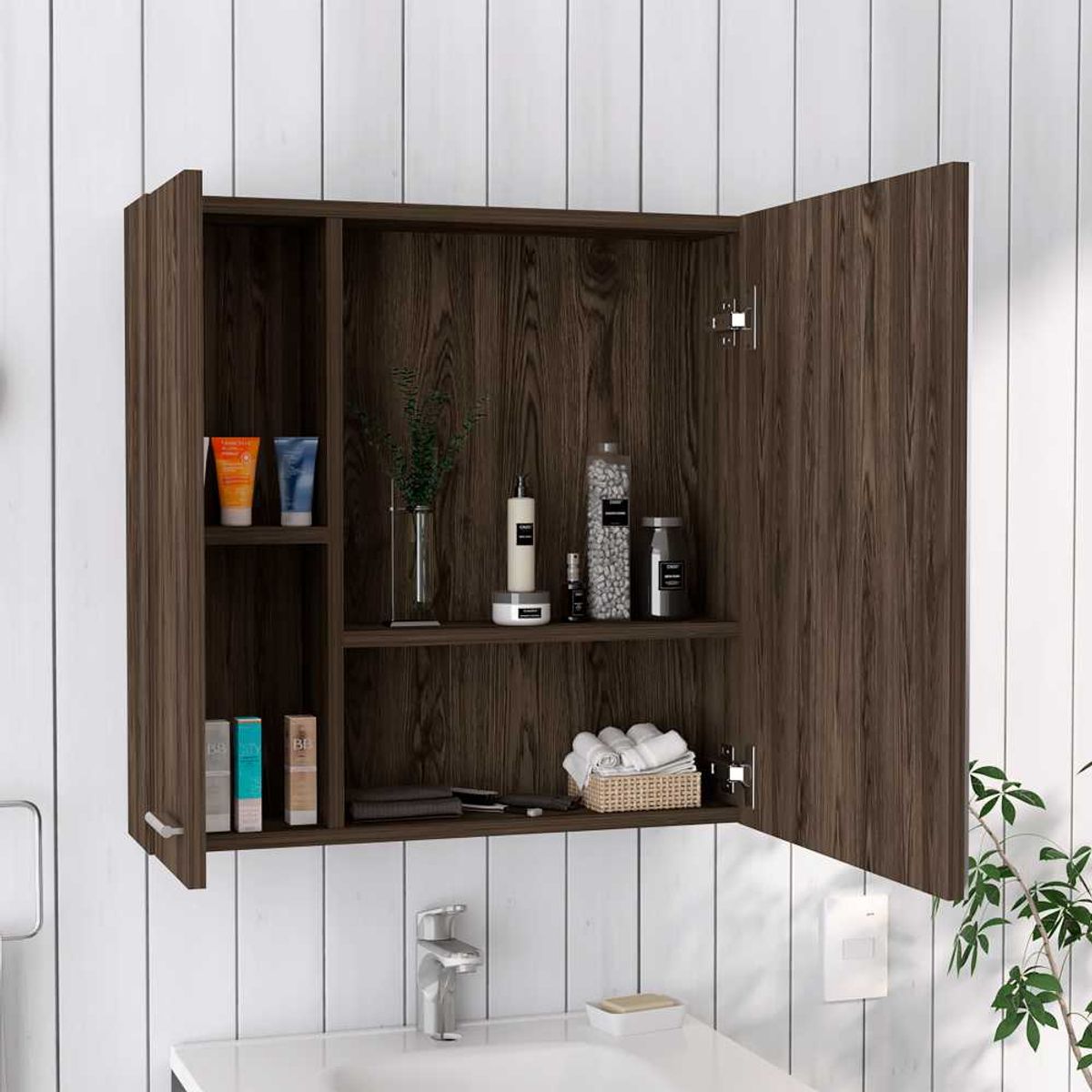 R&R MUEBLES - Gabinete Mueble de Baño Elba Coñac 2 Puertas y Espejo R&R MUEBLES